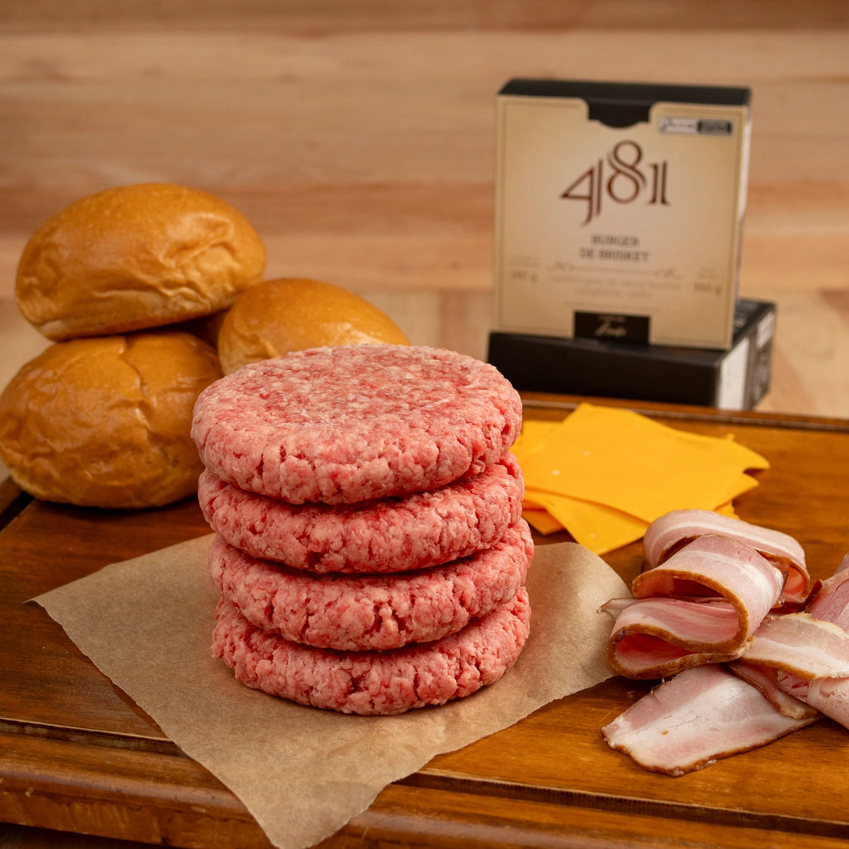 Kit Pão, Carne, Queijo e Bacon - Burger de Brisket 481 (4 un.)