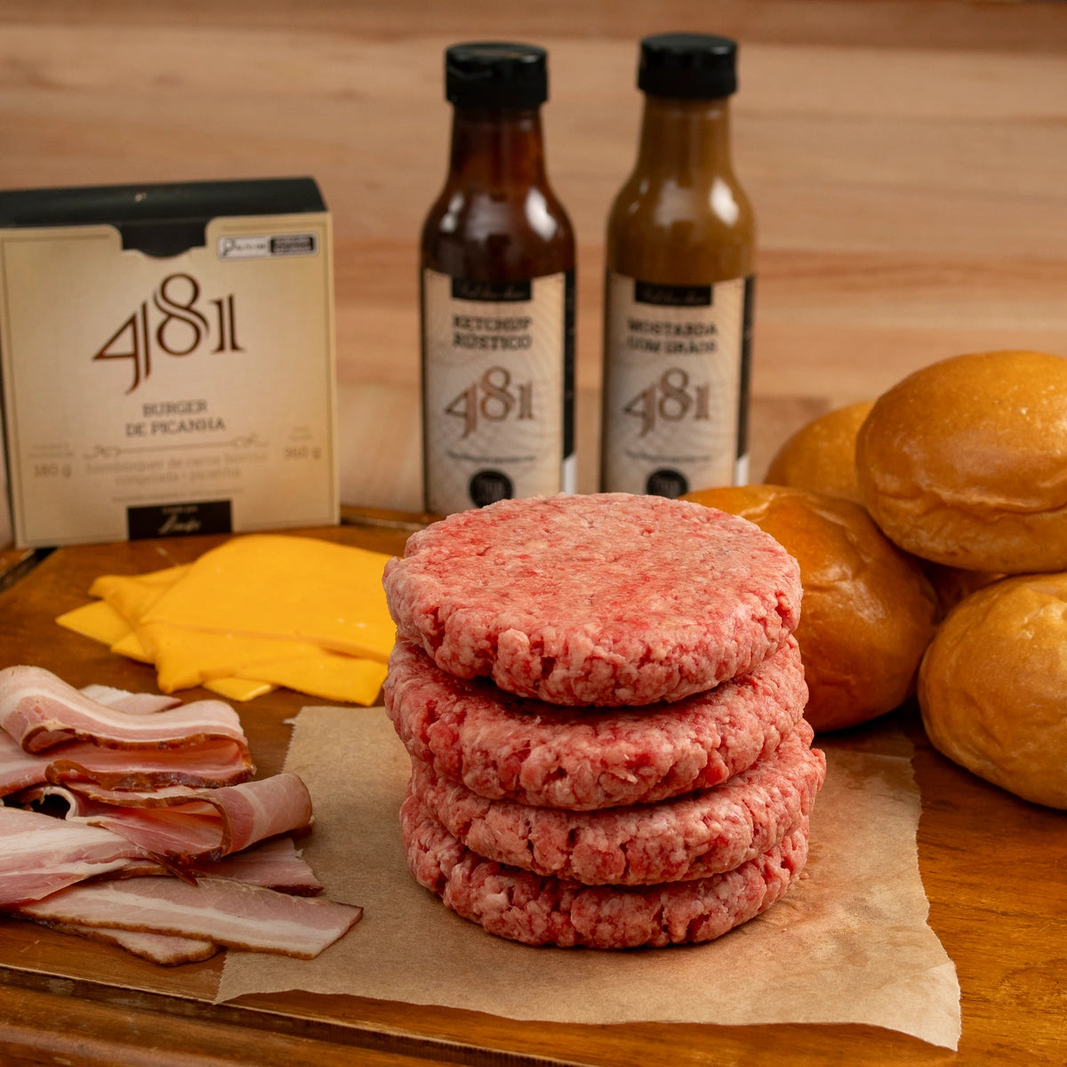 Kit Pão, Carne, Queijo, Bacon, Ketchup e Mostarda - 481 Burger de Picanha