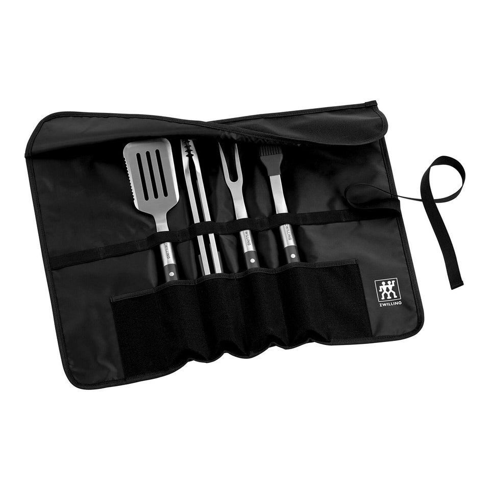 Conjunto de utensilios 5 peças garfo, pincel, espatula e pegador em aço inoxidável com mala Zwilling BBQ