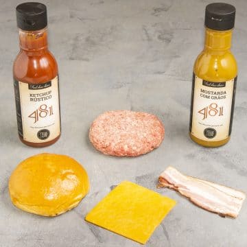 KIT PÃO, CARNE, QUEIJO, BACON, KETCHUP E MOSTARDA - 481 BURGER DE PICANHA (4 UN.)